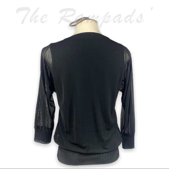 Chico's Black Mesh Long-Sleeve Waist Banded Sporty Top Size 0 - Picture 3 of 7